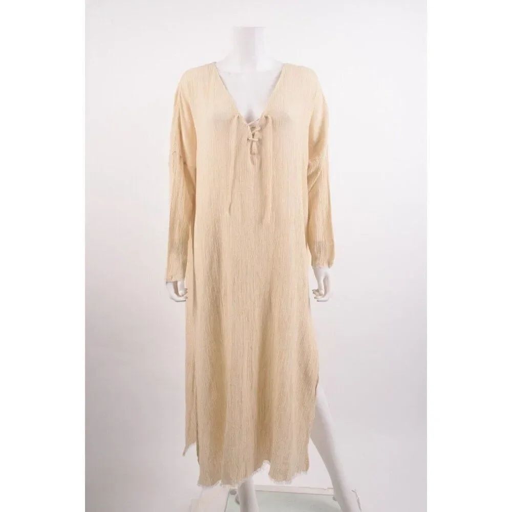 Zara Womans Kaftan Style Dress Crepe Size S M Beige Ecru Ivory 0264/035 NWD